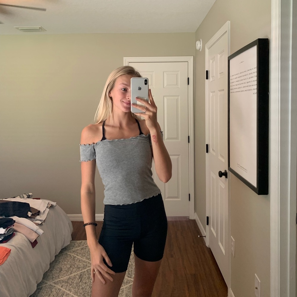 Brandy Melville Grey Off the Shoulder top
